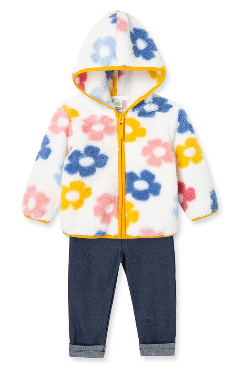Little Me Floral Print Fleece Jacket, Long Sleeve Shirt & Leggings Set, Alternate, color, 