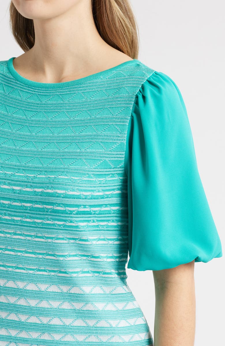 Ming Wang Stripe Mixed Media Jacquard Tunic, Alternate, color, Emerald Awe/ Calypso Blue