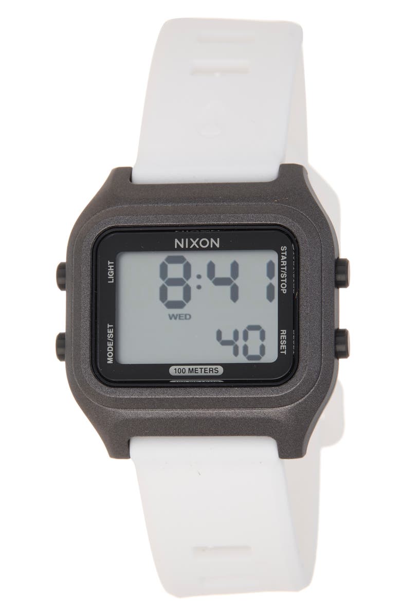 Nixon The Ripper Silicone Strap Digital Watch, 36.5mm, Main, color, Black / White