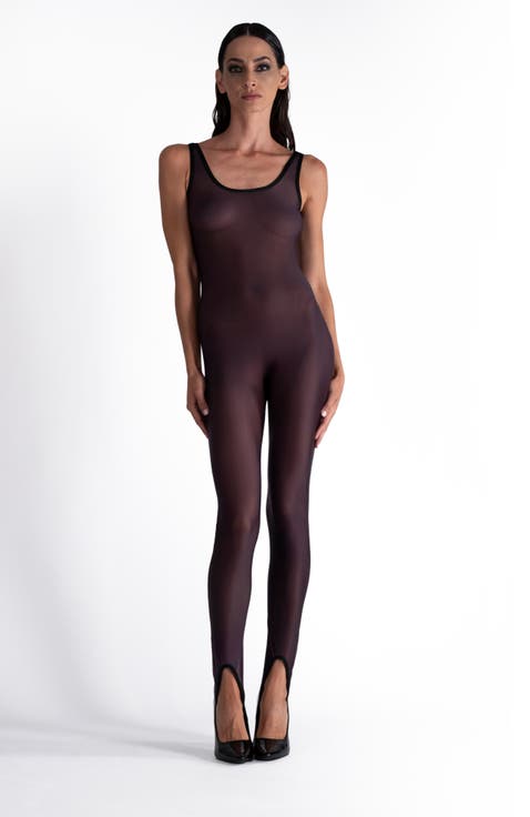 Lustrous Sheer Stirrup Bodystocking Tank Jumpsuit