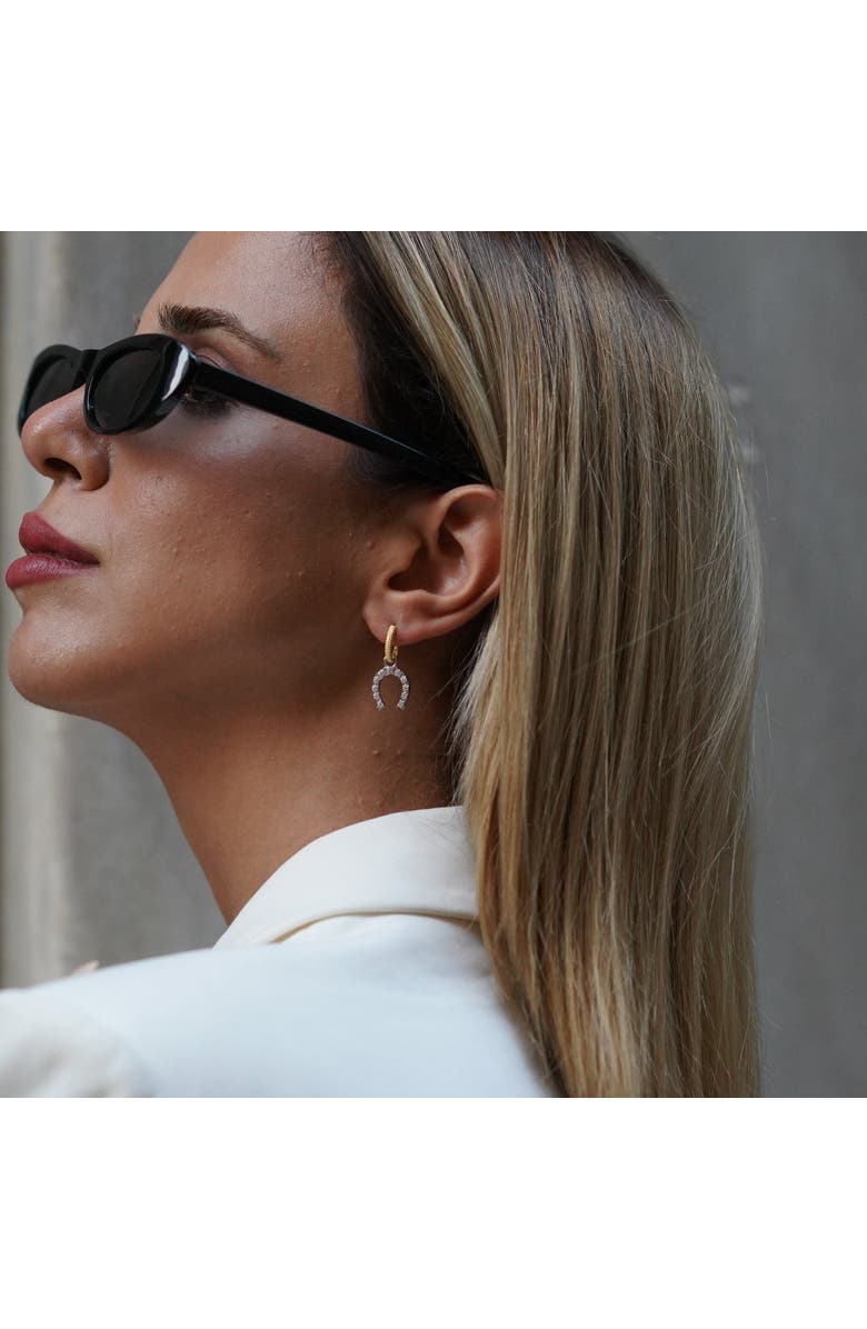 Spero London Gold Vermeil Hoop Sterling Silver Horseshoe Equestrian Earrings, Alternate, color, Silver