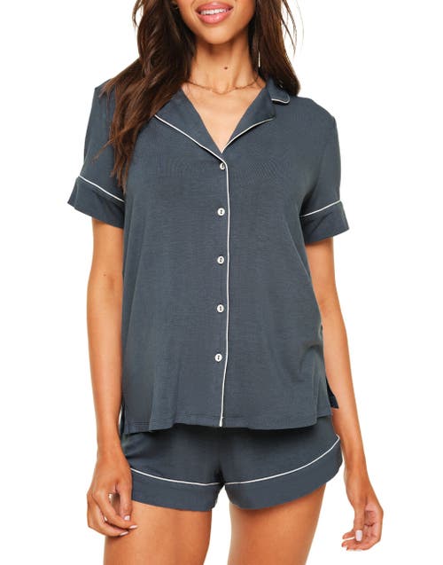 Adore Me Jane Pajama Shirt & Shorts Set In Blue