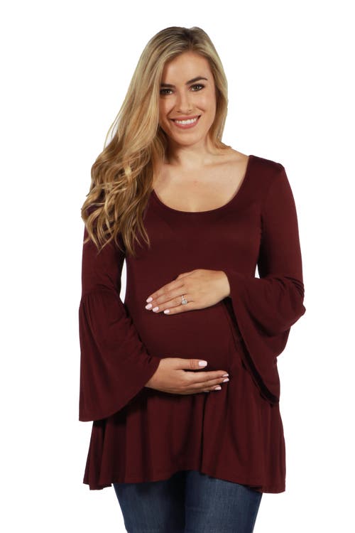 24seven Comfort Apparel Long Bell Sleeve Flared Maternity Tunic Top In Purple