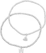 Adornia Set of 2 Initial & Heart Charm Stretch Bracelets
