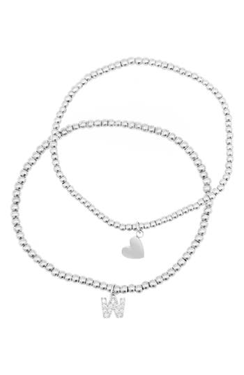 Adornia Silver Stretch With Mini Crystal Initial Bracelet Set In Silver-w