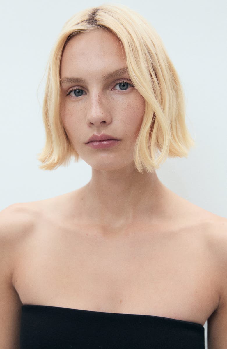 MANGO Bandeau Peplum Top, Alternate, color, Black