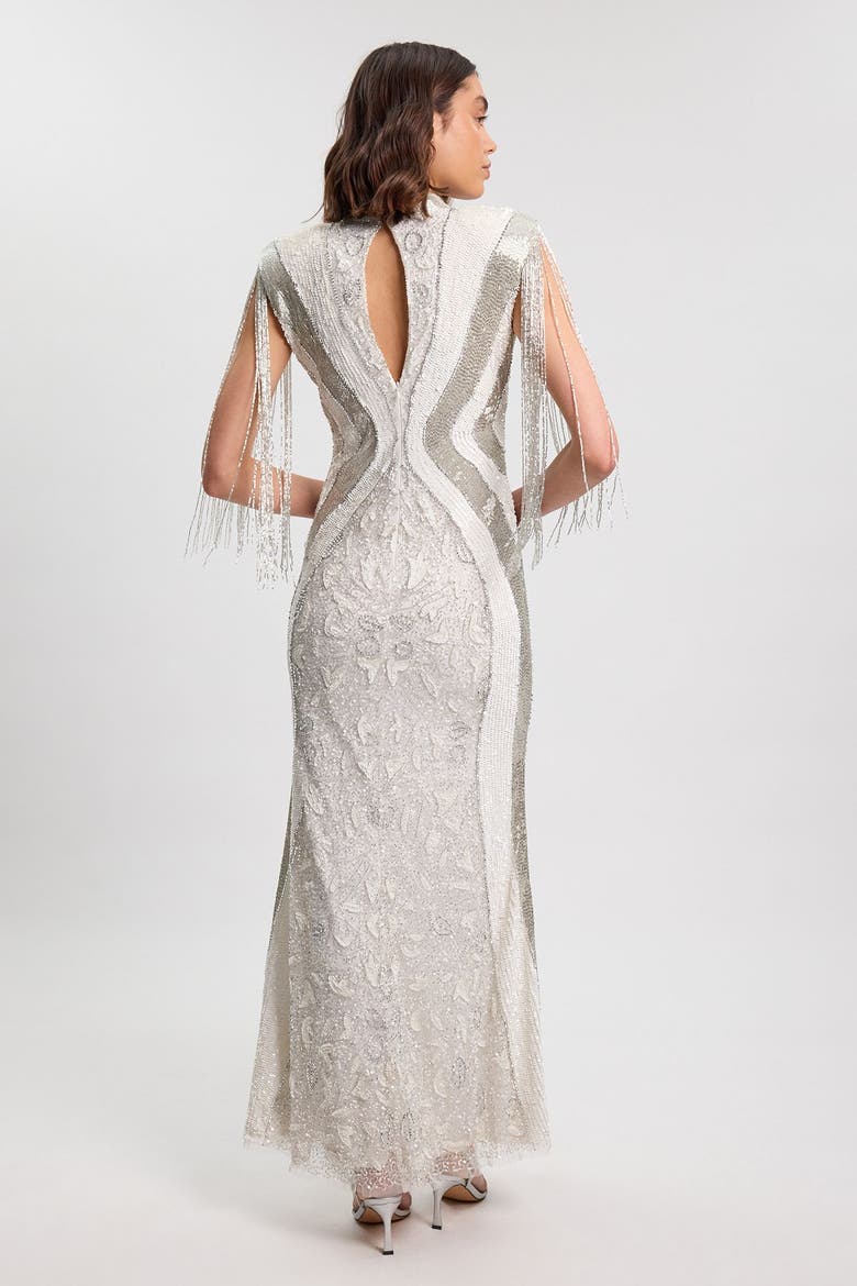 Tassel Sleeve High Neck Maxi Dress, Alternate, color, Ivory