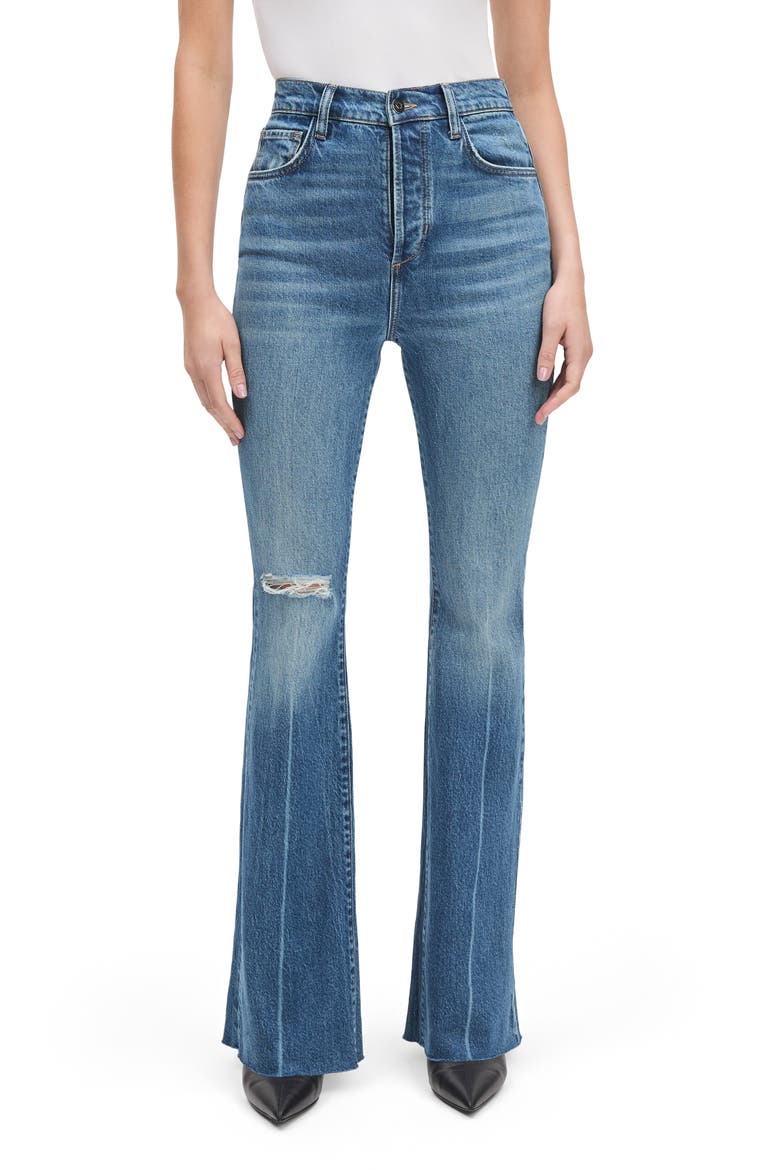 The Valentina High Waist Raw Hem Flare Leg Jeans, Main, color, BEACON