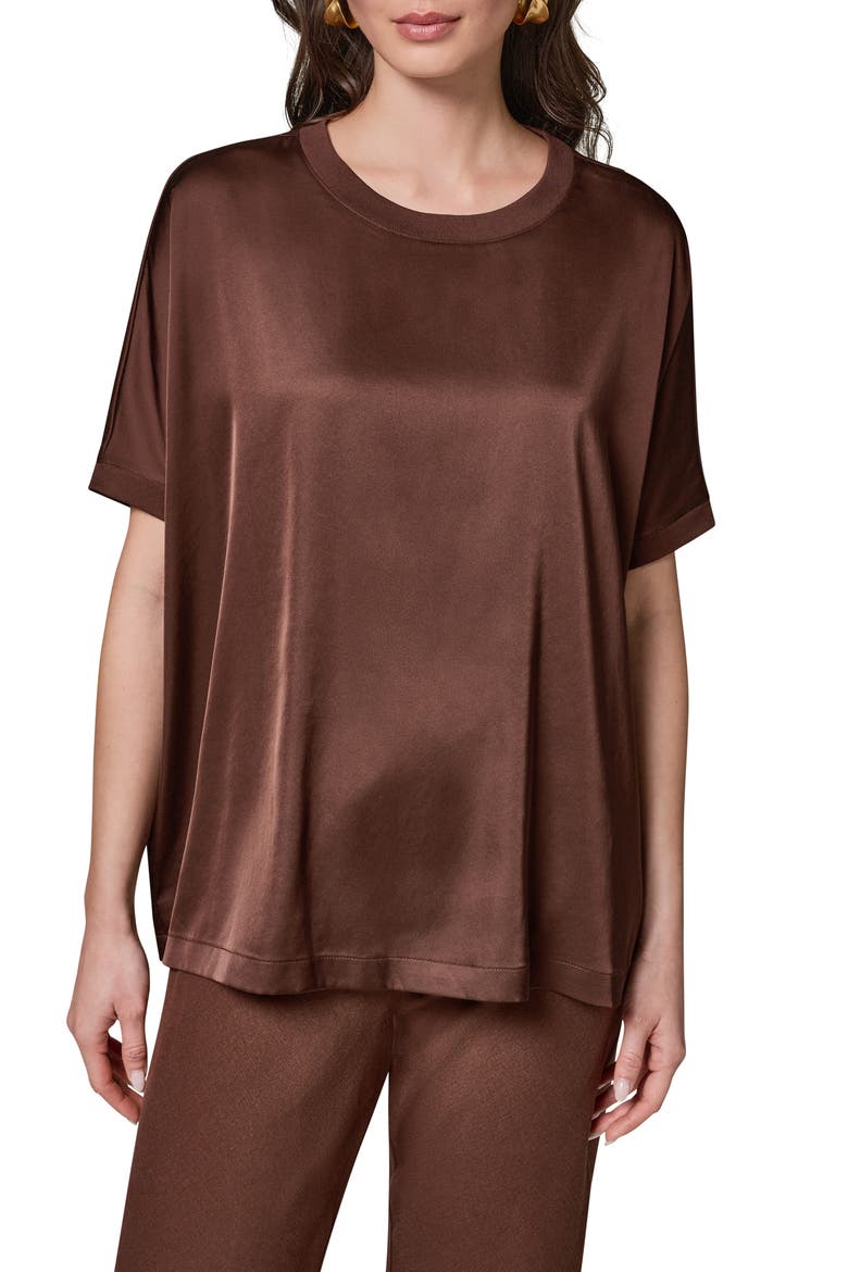 Satin Short Sleeve Top, Main, color, CANYON