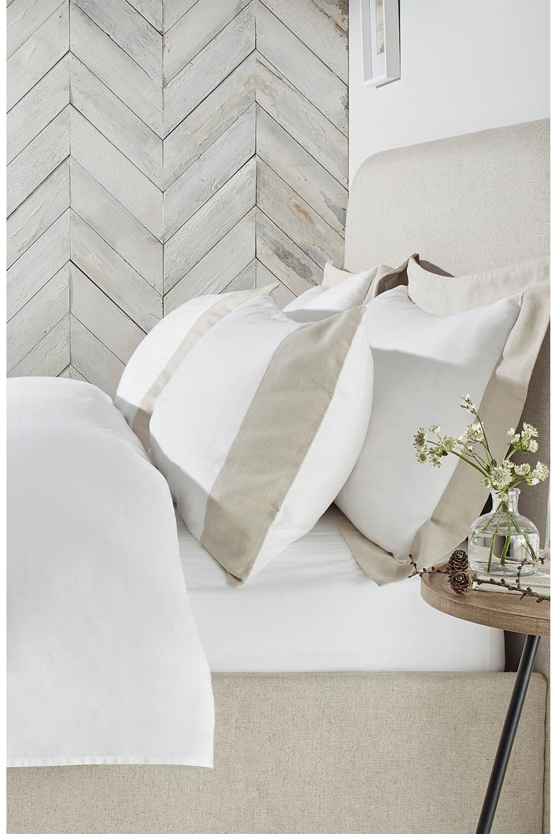 Contrast Trim Cotton Sateen Duvet Cover & Shams Set, Main, color, WHITE/ NATURAL