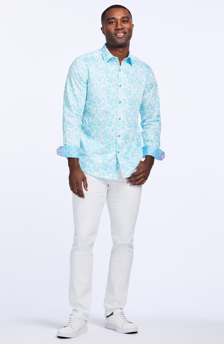 Robert Graham Caledon Cotton Button-Up Shirt, Alternate, color, Teal