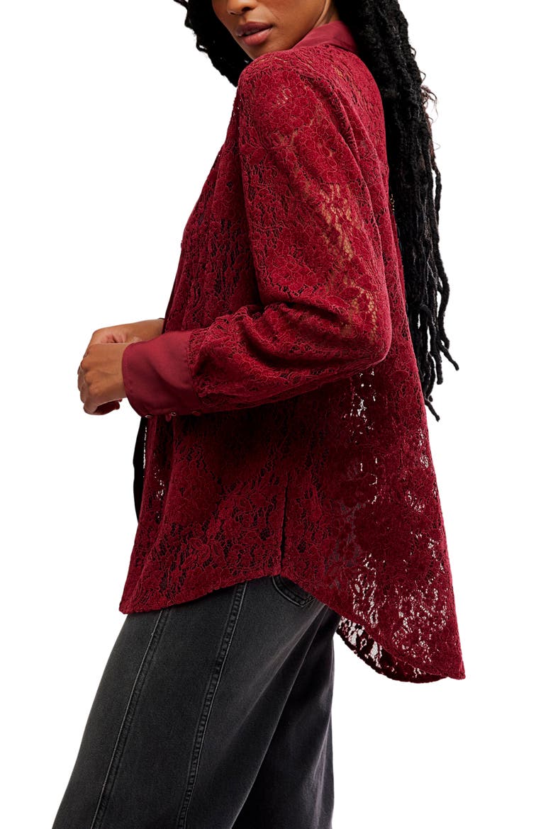 Faith Lace Button-Up Shirt, Alternate, color, CABERNET