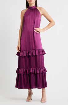 Halogen® Tiered Sleeveless Satin Maxi Dress