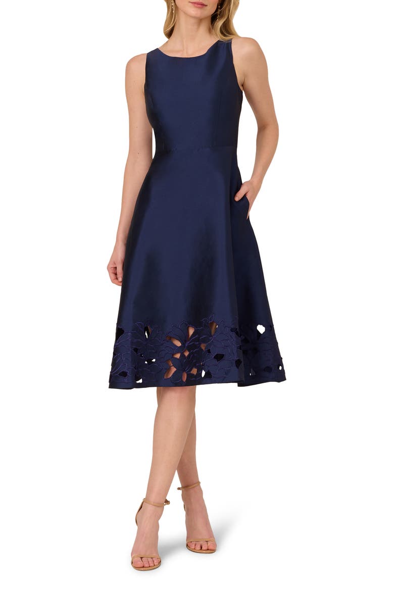 Cutwork Detail Taffeta Cocktail Dress, Main, color, LIGHT NAVY