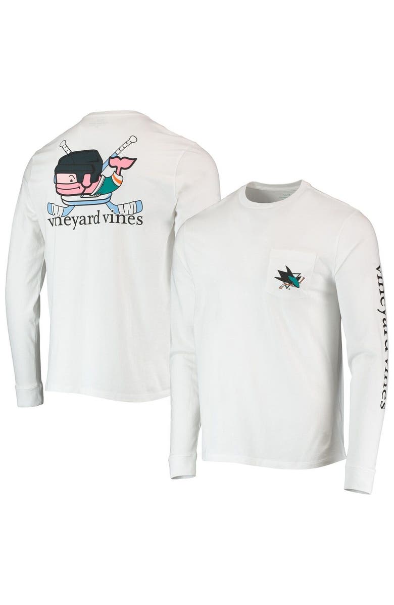 vineyard vines Men's Vineyard Vines White San Jose Sharks Hockey Helmet Pocket Long Sleeve T-Shirt, Alternate, color,