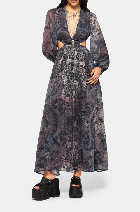 Gaia Celestial Print Chiffon Maxi Dress