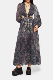 Disturbia Gaia Celestial Print Chiffon Maxi Dress