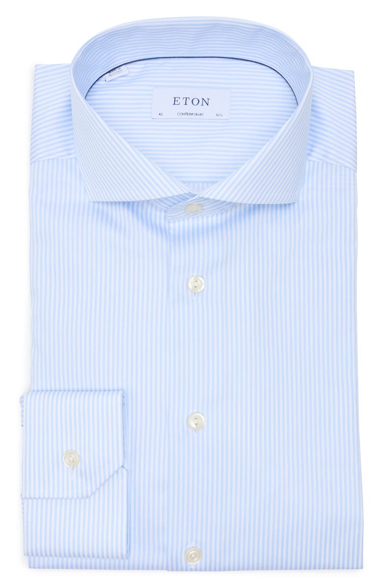 Eton Contemporary Fit Striped Cotton Twill Dress Shirt, Main, color, 