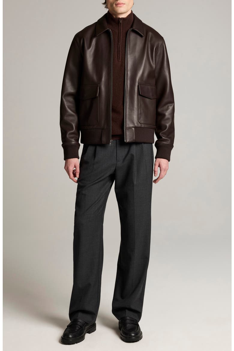 Aviator Leather Bomber Jacket, Alternate, color, DARK BROWN