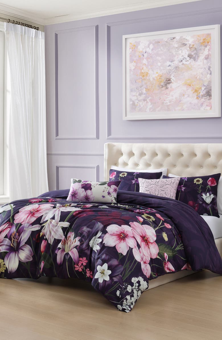 Bebejan Morning Glory Reversible 5-Piece Comforter Set, Alternate, color, Purple