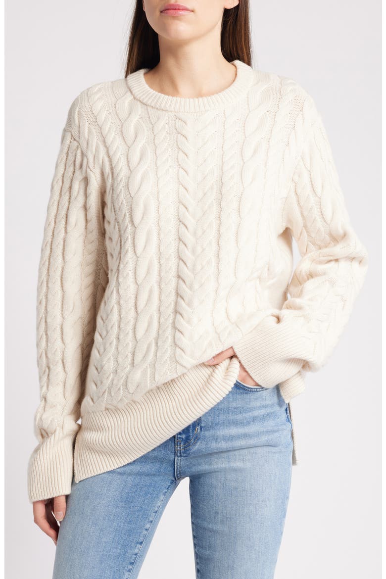 Oversize Cable Stitch Wool & Cashmere Sweater, Main, color, CREAM