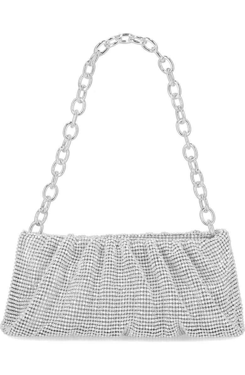Jessica McClintock Nixie Crystal Mesh Clutch, Main, color, Silver