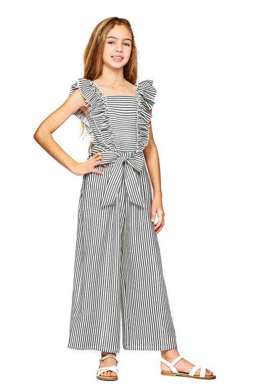 Truly Me Kids' Stripe Ruffle Jumpsuit In Black