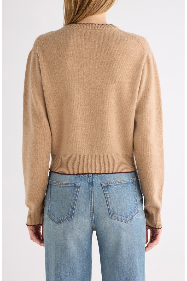Embroidered Logo Crop Wool & Cashmere Cardigan, Alternate, color, BLEACHED BROWN