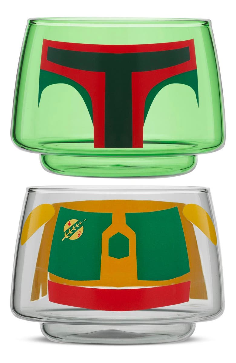 JoyJolt Star Wars<sup>™</sup> Set of 2 Stackable Boba Fett Glasses, Alternate, color, Green Multi