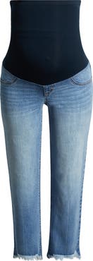 1822 Denim Over the Bump Frayed Ankle Straight Leg Maternity Jeans