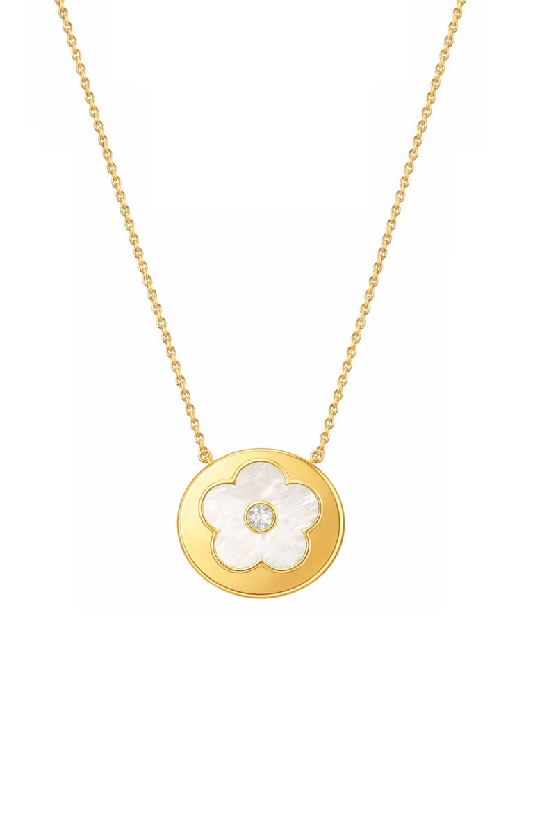 Flower Disc Pendant Necklace, Main, color, GOLD/PEARL