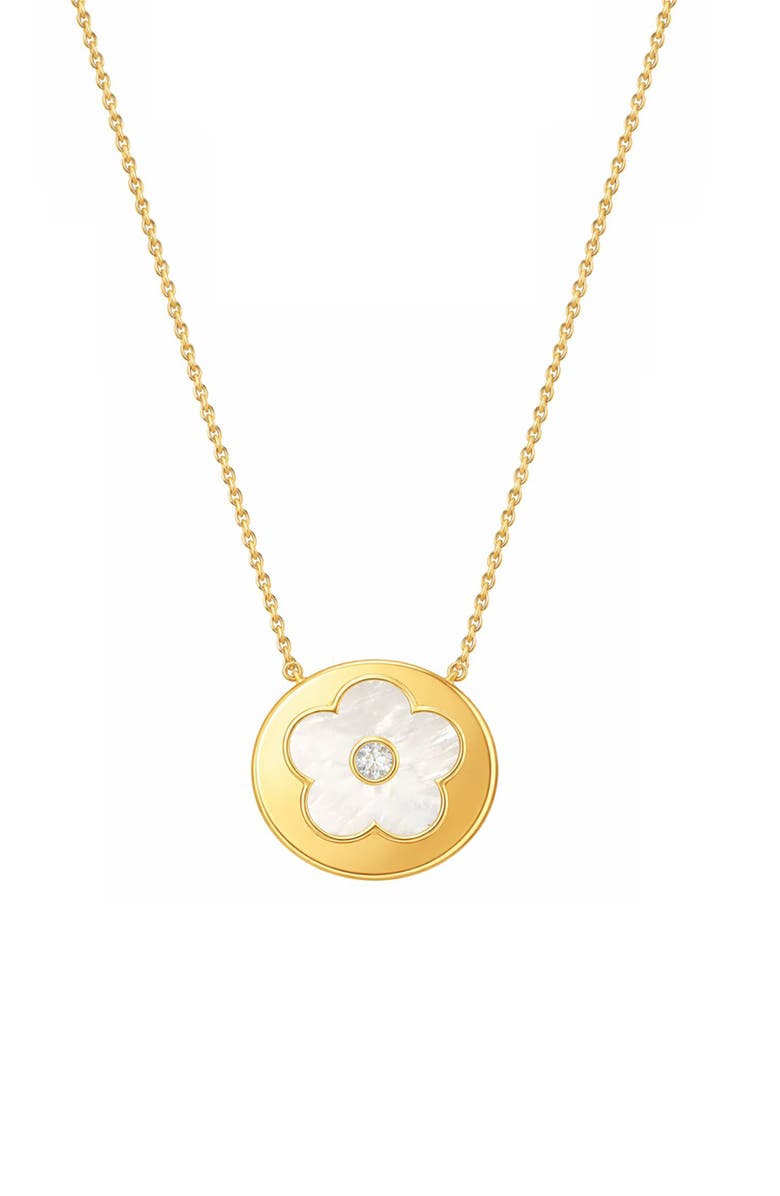 GABI RIELLE Flower Disc Pendant Necklace, Main, color, Gold/Pearl