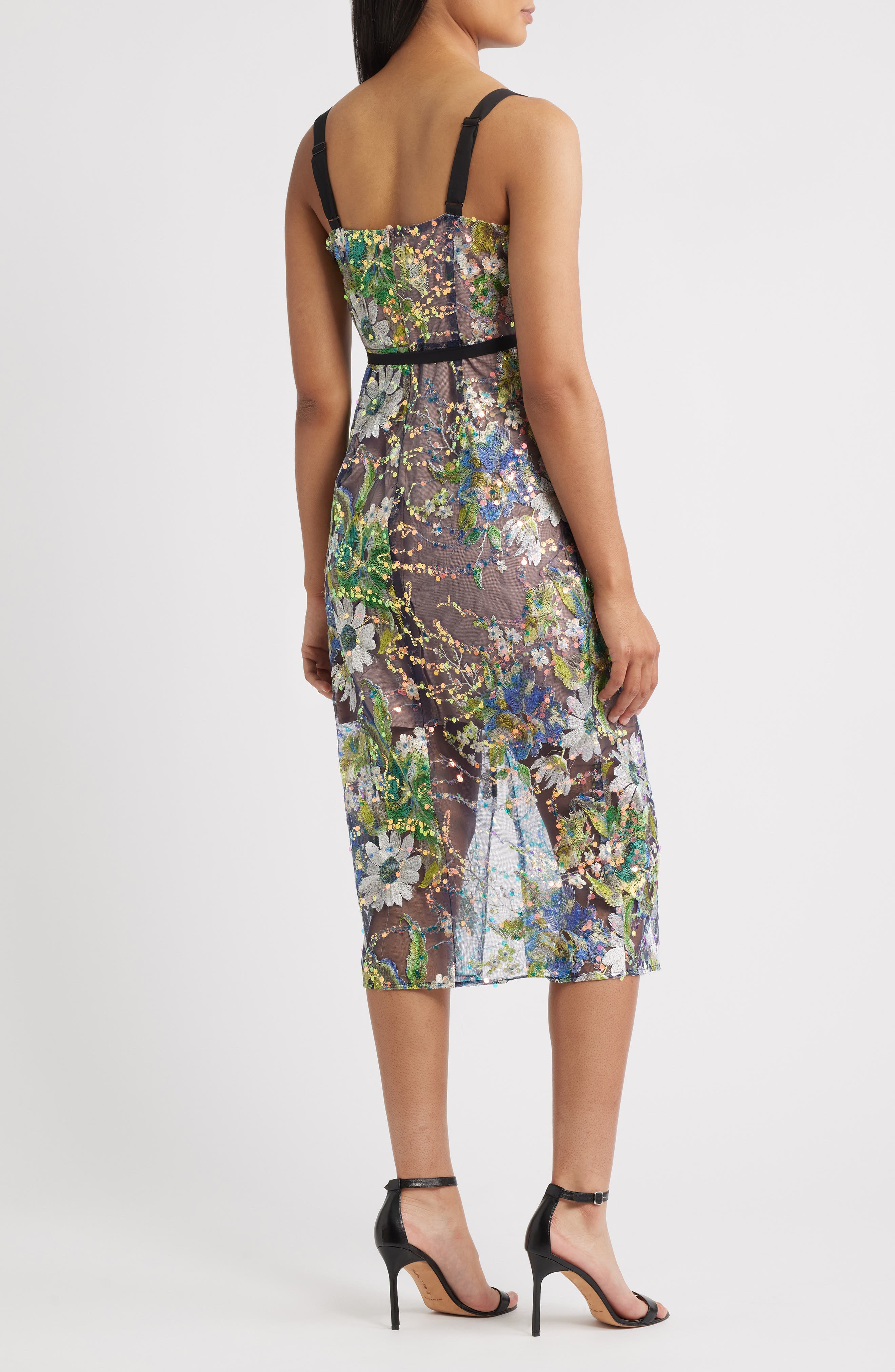 Embroidered Floral Sequin Cocktail Dress - image 2