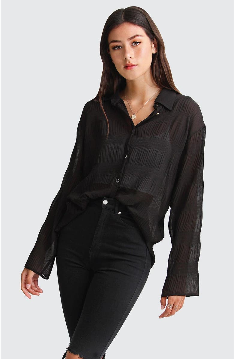 Belle & Bloom Yoko Shirred Chiffon Blouse, Alternate, color, Black