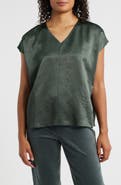 Eileen Fisher V-Neck Square Satin Top