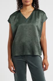 Eileen Fisher V-Neck Square Satin Top