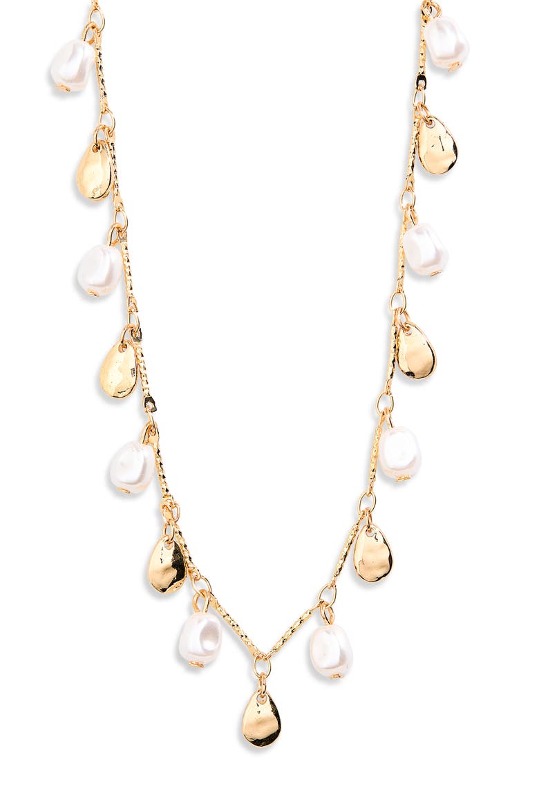 Faux Pearl & Drop Shaker Necklace, Main, color, WHITE- GOLD
