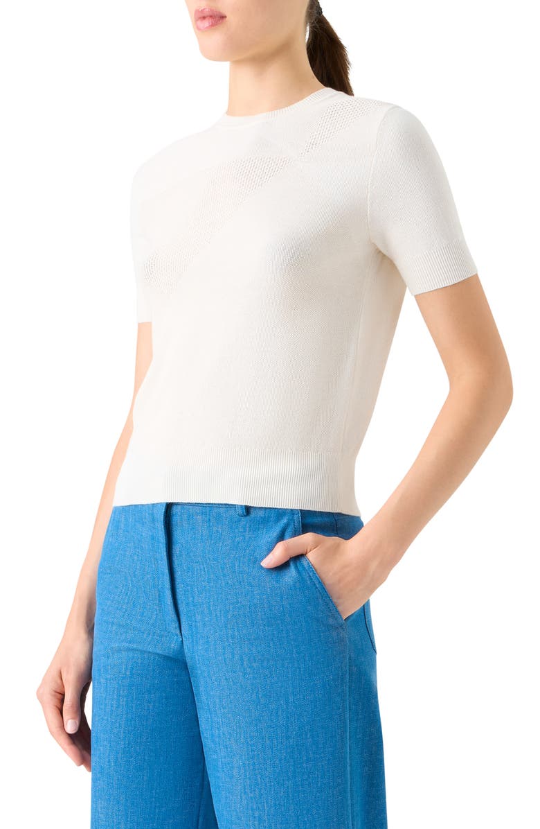 Akris Sunbeam Short Sleeve Silk & Cotton Sweater, Alternate, color, Ecru