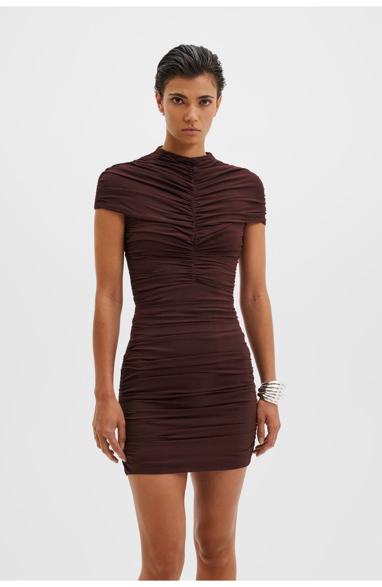 Malina Loana Draped Chiffon Mini Dress, Main, color, Espresso