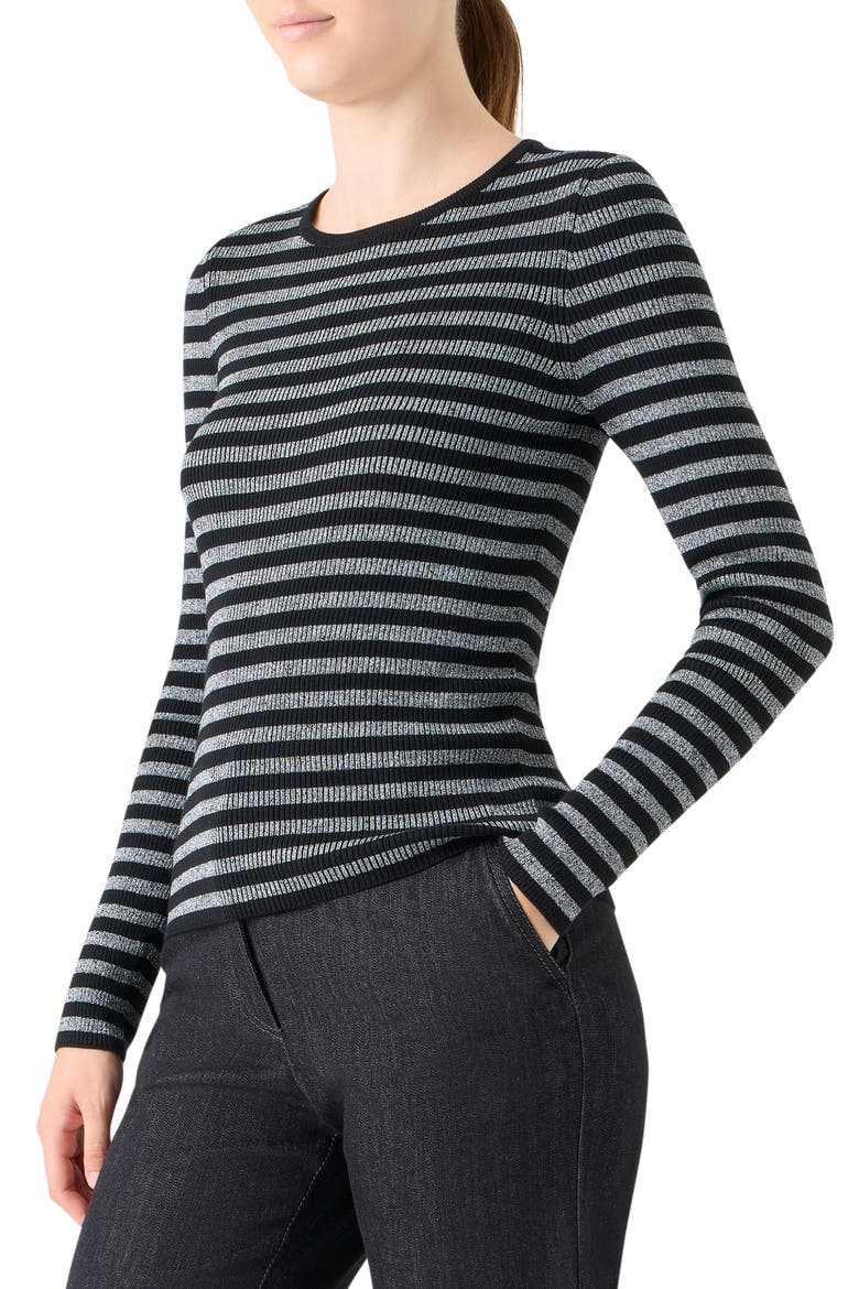 Stripe Virgin Wool Sweater, Alternate, color, BLACK-BRUSHED STEEL