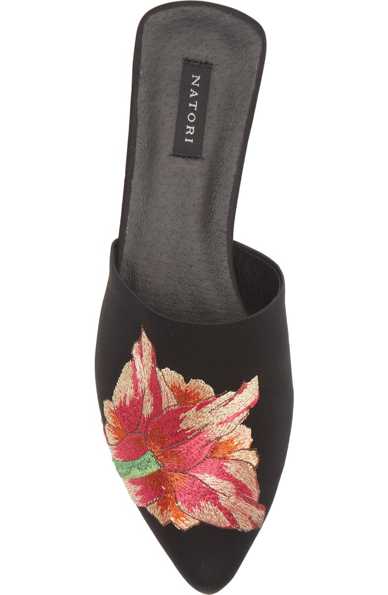 Natori Arri Embroidered Satin Mule, Alternate, color,
