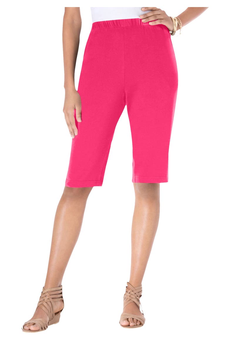 Plus Size Soft Knit Pull On Bermuda Short, Main, color, PINK BURST