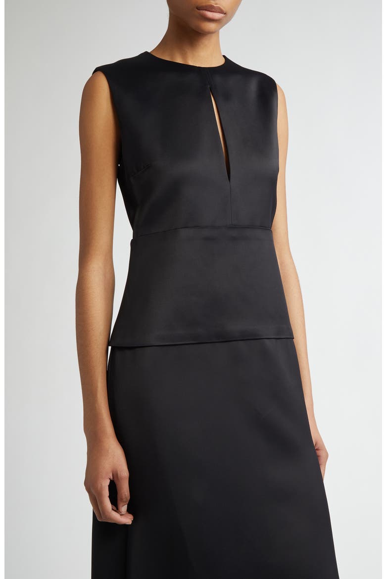 Sleeveless Matte Finish Satin Midi Dress, Alternate, color, BLACK