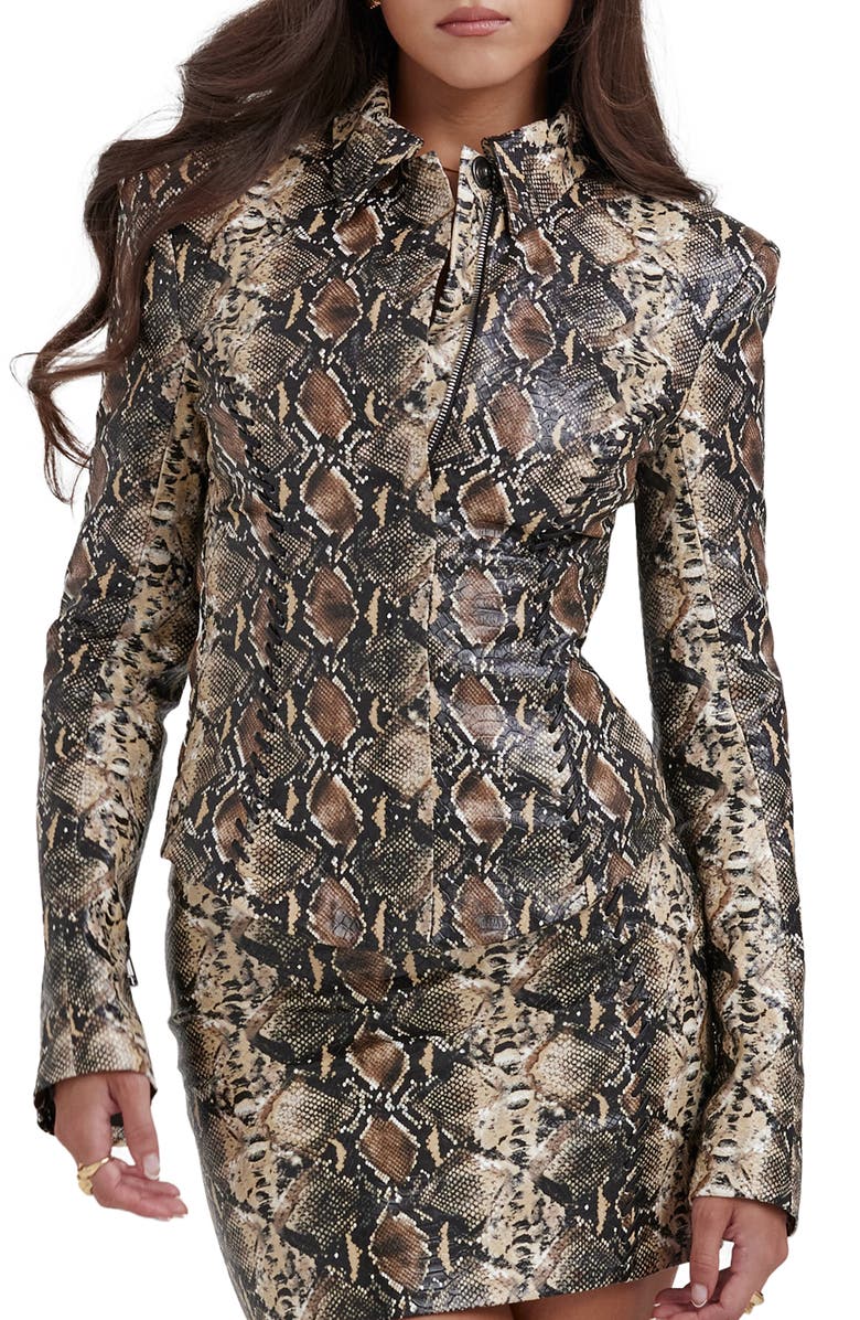 HOUSE OF CB Vani Snakeskin Print Faux Leather Jacket, Main, color,