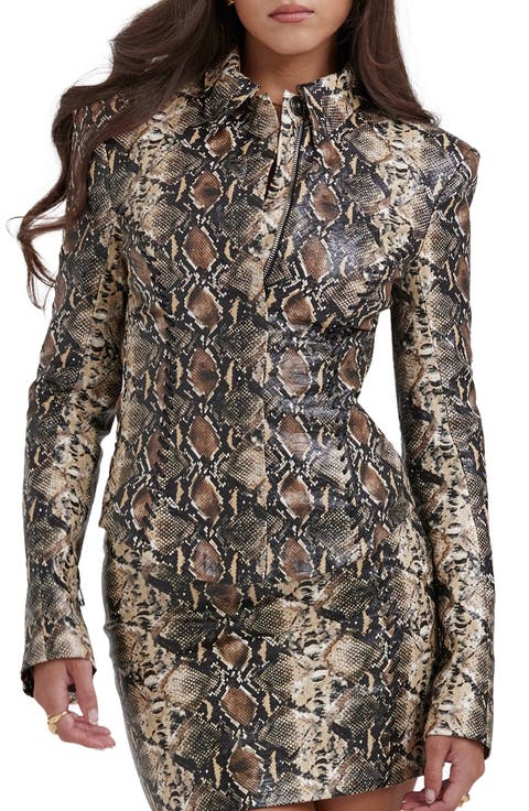 Vani Snakeskin Print Faux Leather Jacket