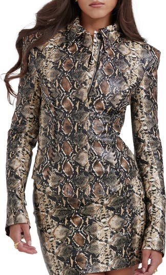 Vani Snakeskin Print Faux Leather Jacket
