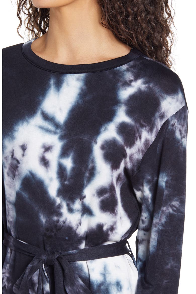 Tie Dye Long Sleeve T-Shirt Dress, Alternate, color, BLACK