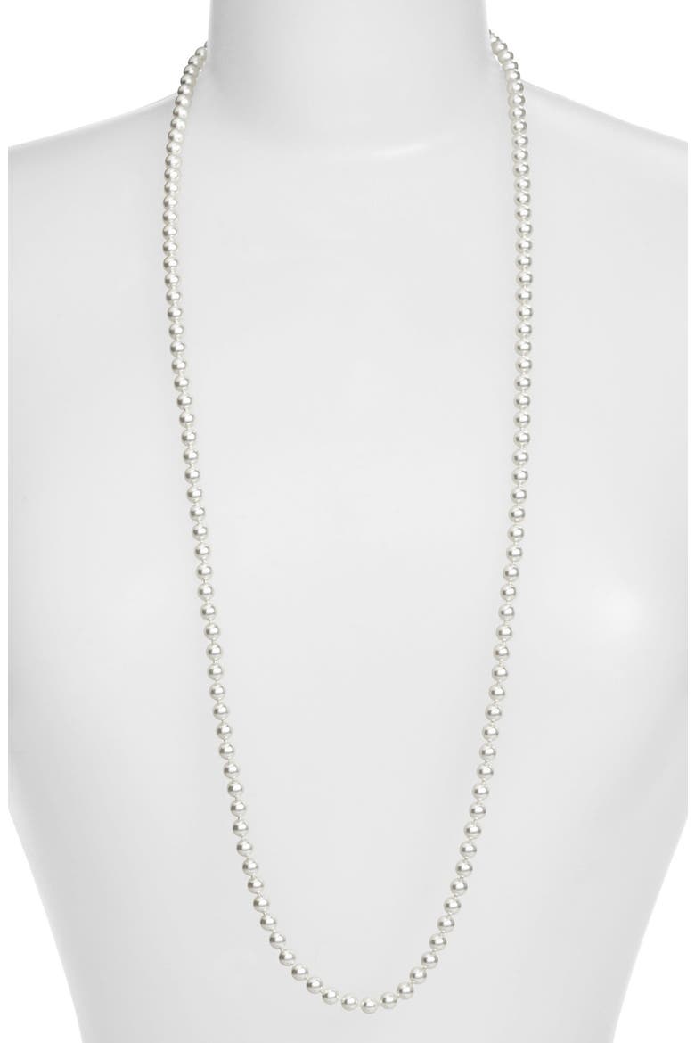 Imitation Pearl Long Necklace, Main, color, RHODIUM
