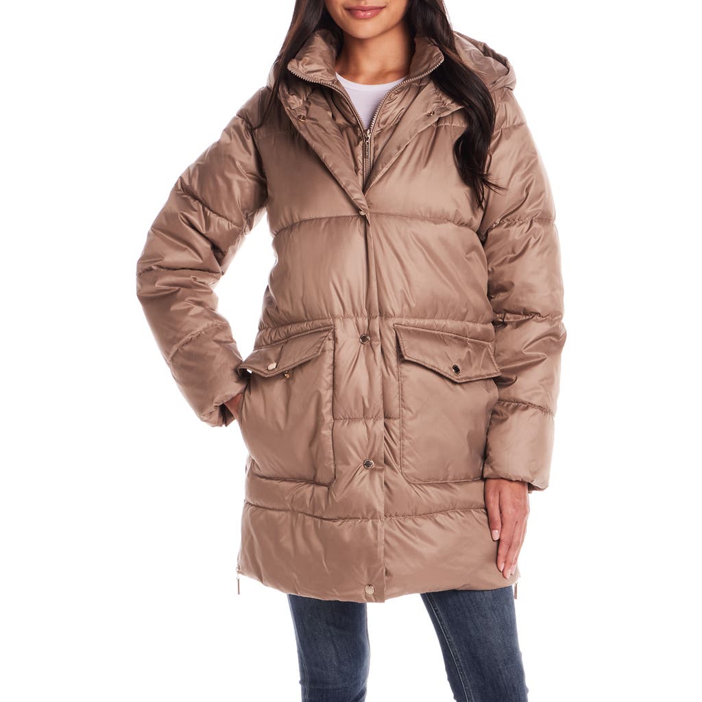 Gallery Hooded Puffer Jacket In Brown