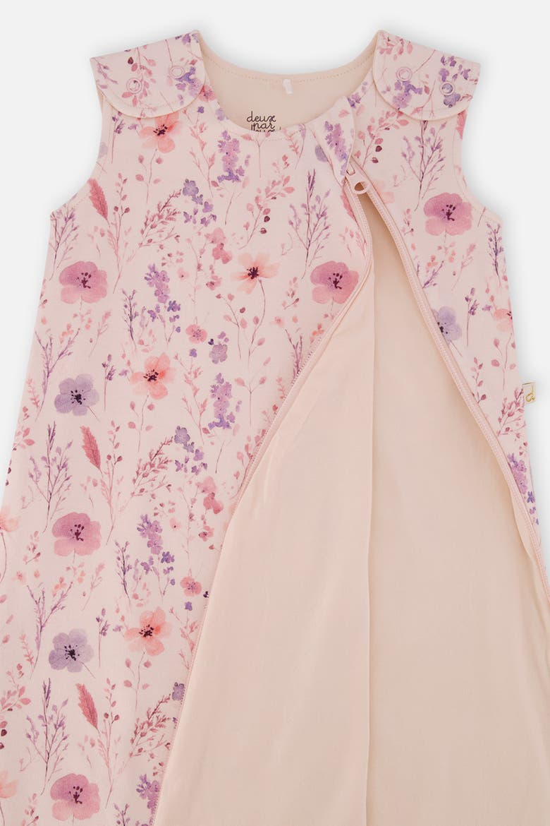 Organic Cotton Shoulder Snap Zipper Sleep Sack, Alternate, color, Pink Printed Flowers